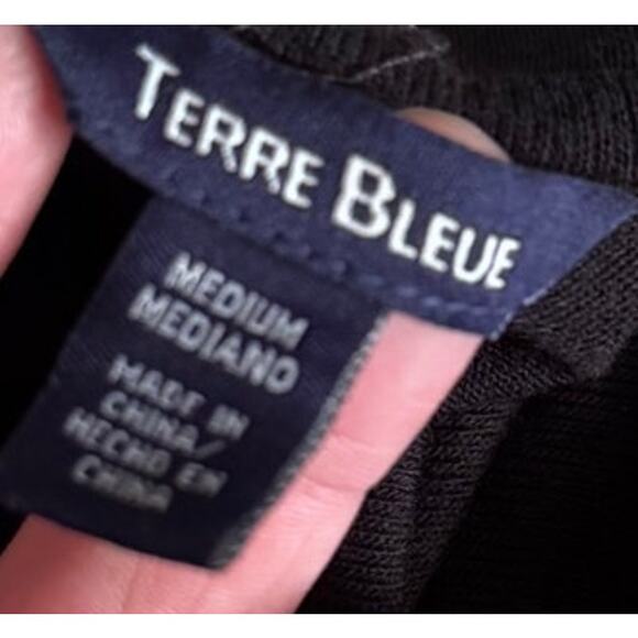 Terre Bleue Black Medium Cowl Neck Fringed Sweater Top Poly Rayon Spandex - Picture 3 of 8